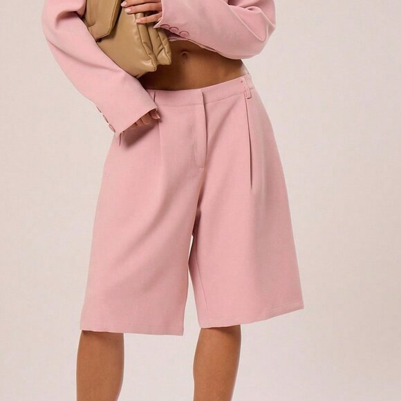 Pink Women's Tailored Low Waist Casual Shorts - Picture 1 of 5